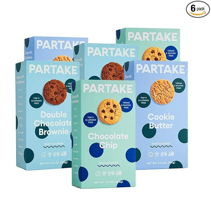 Gluten Free Soft Baked Vegan Cookies 6 Box Variety Pack by Partake | Vegan Cookies | Nut Free, Egg Free, Wheat Free | Allergy Friendly | Contents May Vary.