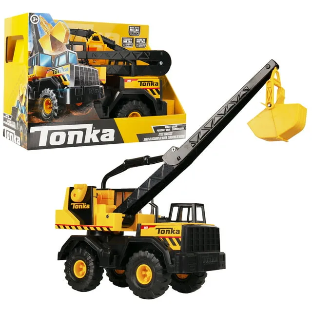 Tonka Steel Classics Mighty Crane - Made with Steel & Sturdy Plastic, Yellow Toy Construction Truck, Boys and Girls, Kids, Toddlers, Ages 3+