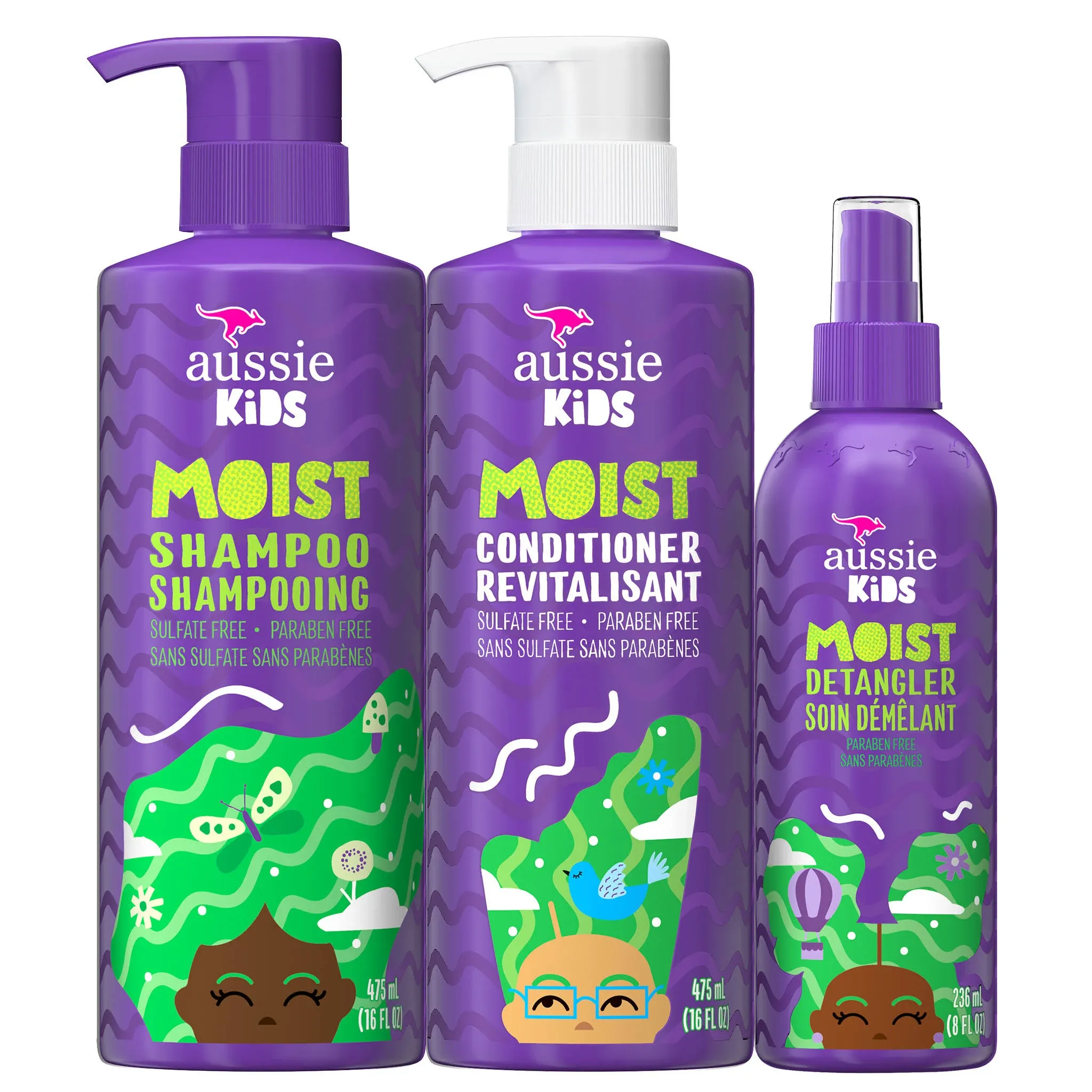 Aussie Kids Moist Shampoo Conditioner and Detangler Pack | ShelHealth