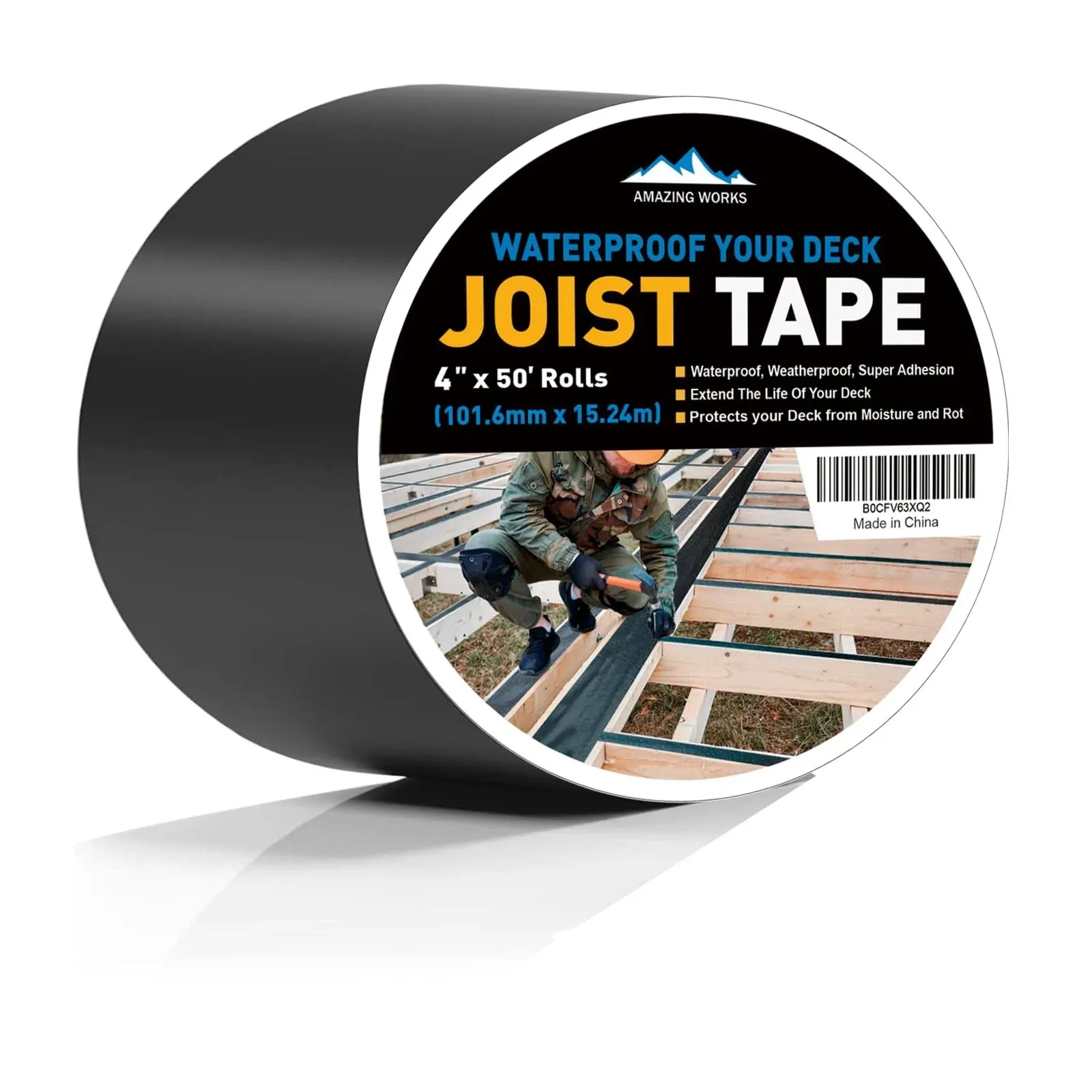 Amazing Works Joist Tape for Decking - Heavy Duty Joist Tape, 2 x 50' Waterproof & Weatherproof Deck Flashing Tape Protects The Top of The Joist, Beam from Moisture and Rot (2" x 50', 2 Pack)