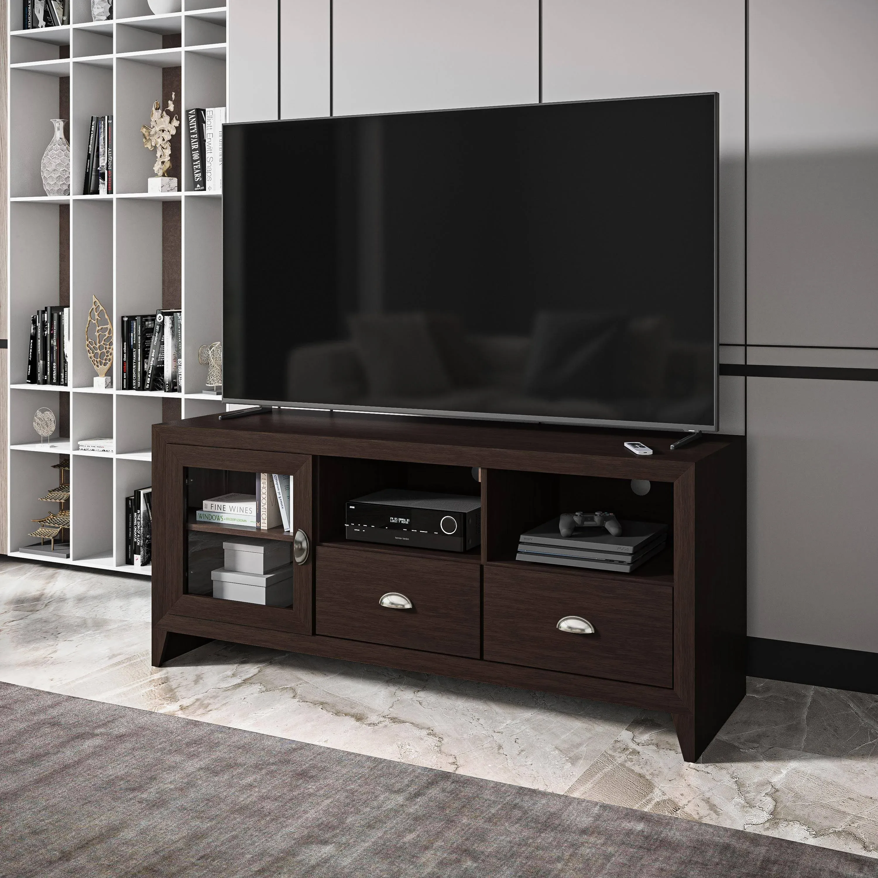 Techni Mobili Modern TV Stand with Stotage for TVs Up To 60&#034;. Color: Wengue