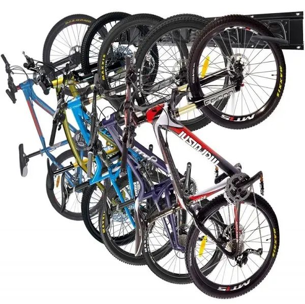 HORUSDY Bike Storage Rack, 6 Bike Racks and 6 Helmets Hooks, Wall Mounted Bike Storage Rack, Max capacity 600lbs