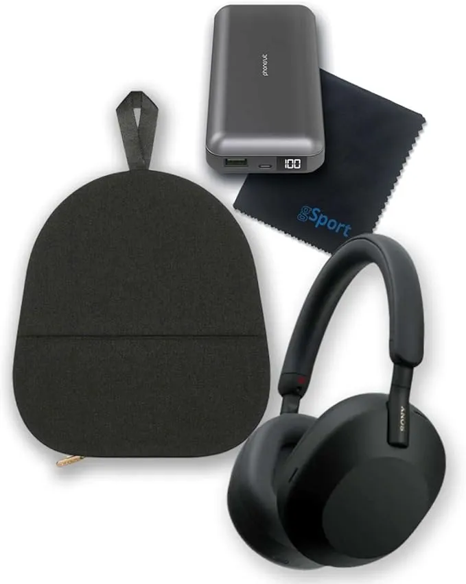 Sony WH-1000XM5 Wireless Noise Cancelling Over-Ear Headphone Bundle with gSport Accessory Kit (Black)