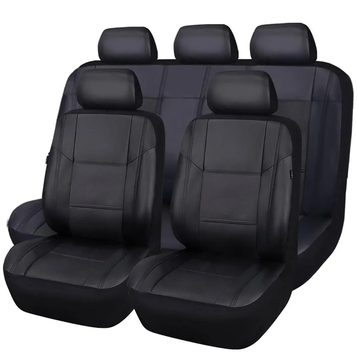 CAR Pass Skyline Premium Leather Seat Covers, Waterproof PU Car Seat Covers Full Set, Front and Rear Seat Covers Universal FIT for Cars,SUV,Vehicles,Sedans,Trucks, Airbag Compatible (All Black)