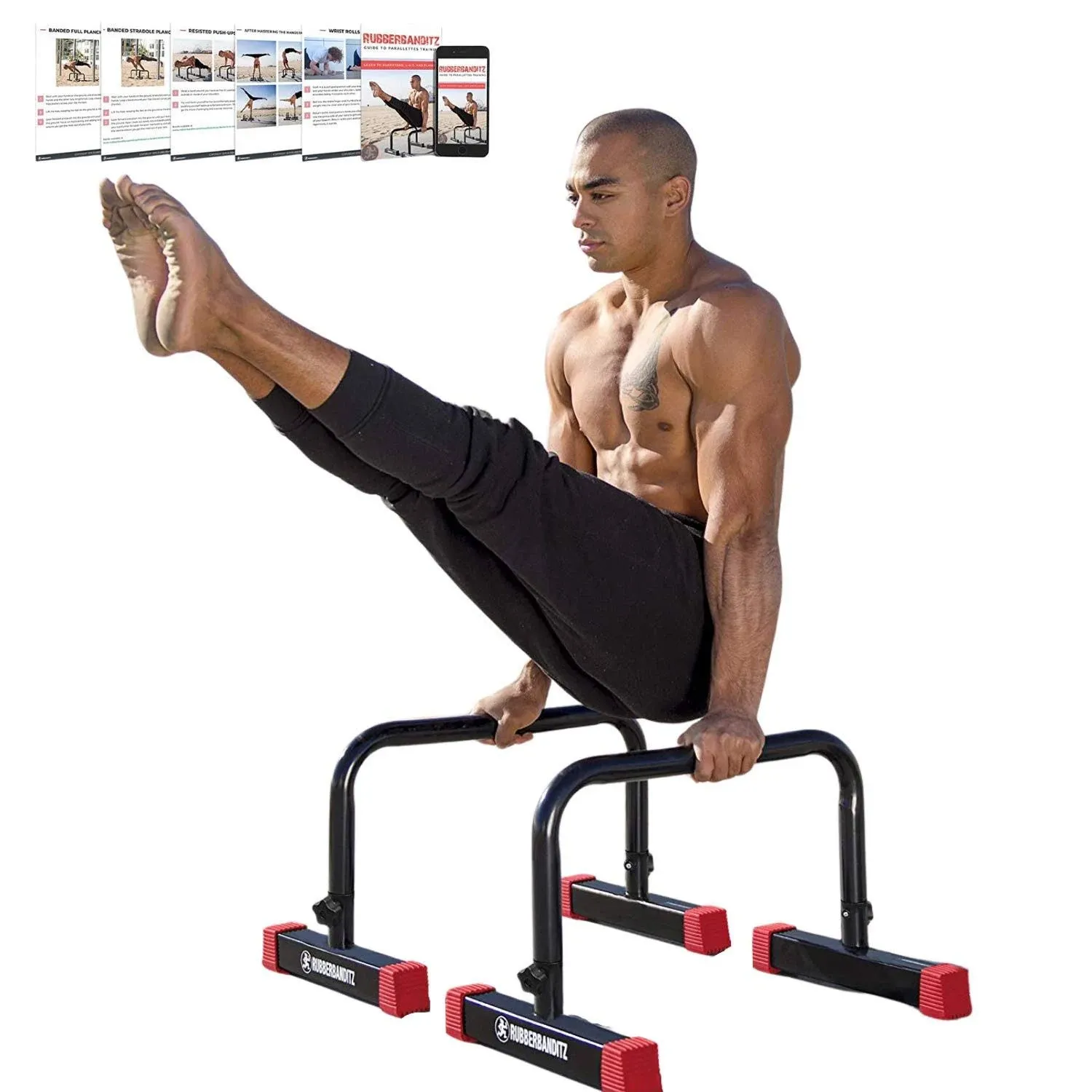 Rubberbanditz Parallettes Push Up &amp; Dip Bars | Heavy Duty, Non-Slip Parallette S