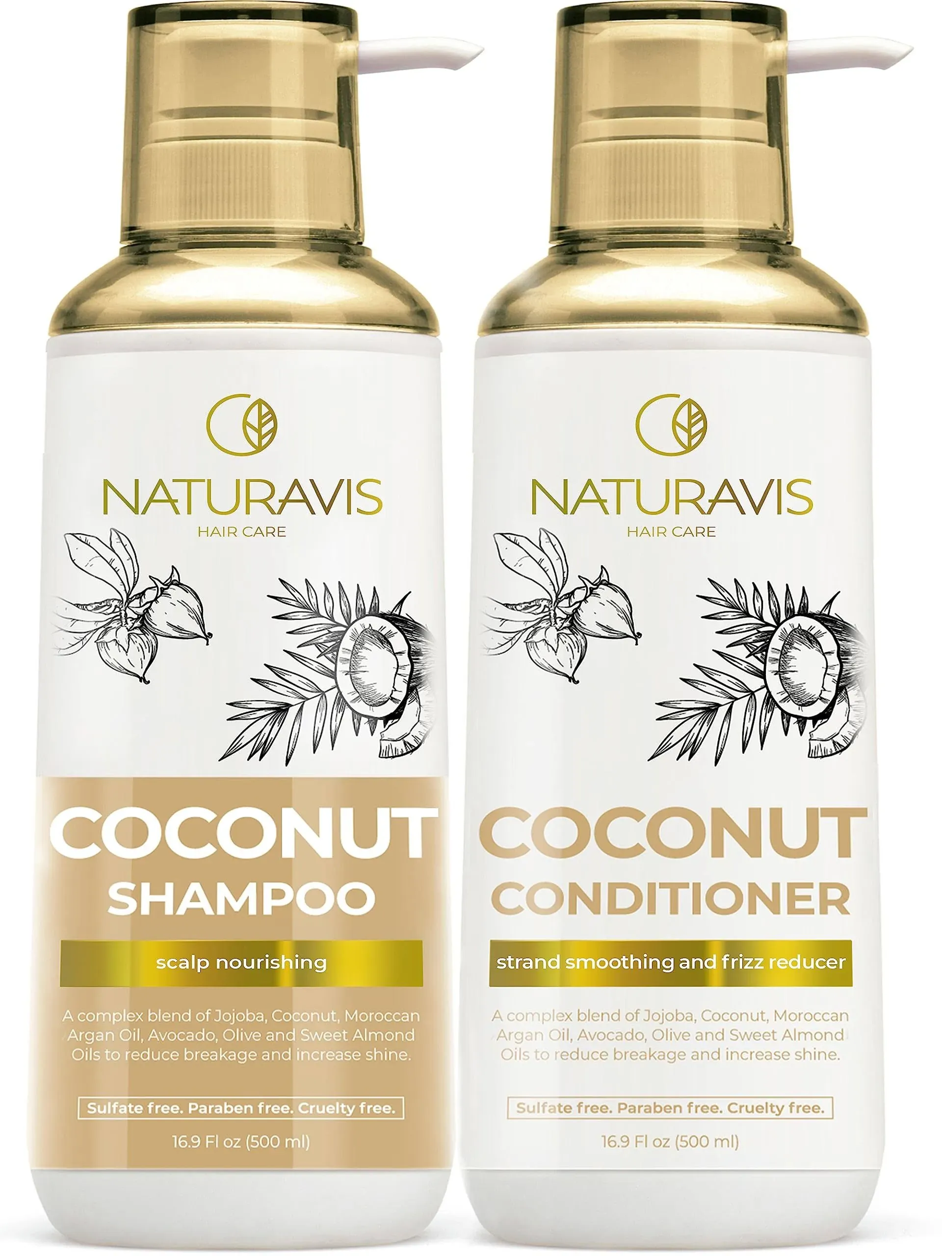 Coconut Shampoo and Conditioner Set - Sulfate Free and Paraben Free Intense ...