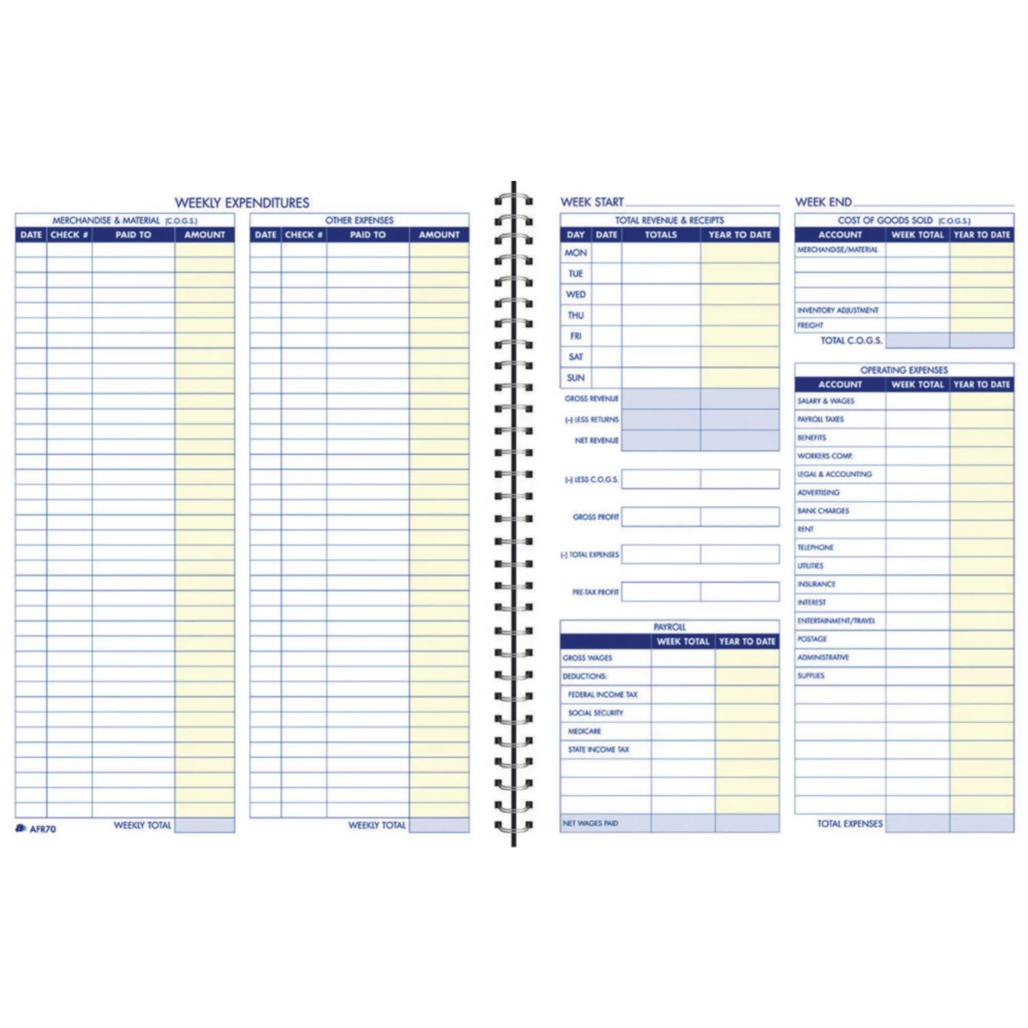 Adams Bookkeeping Record Book, Weekly Format, 8.5 x 11 Inches, White (AFR70)