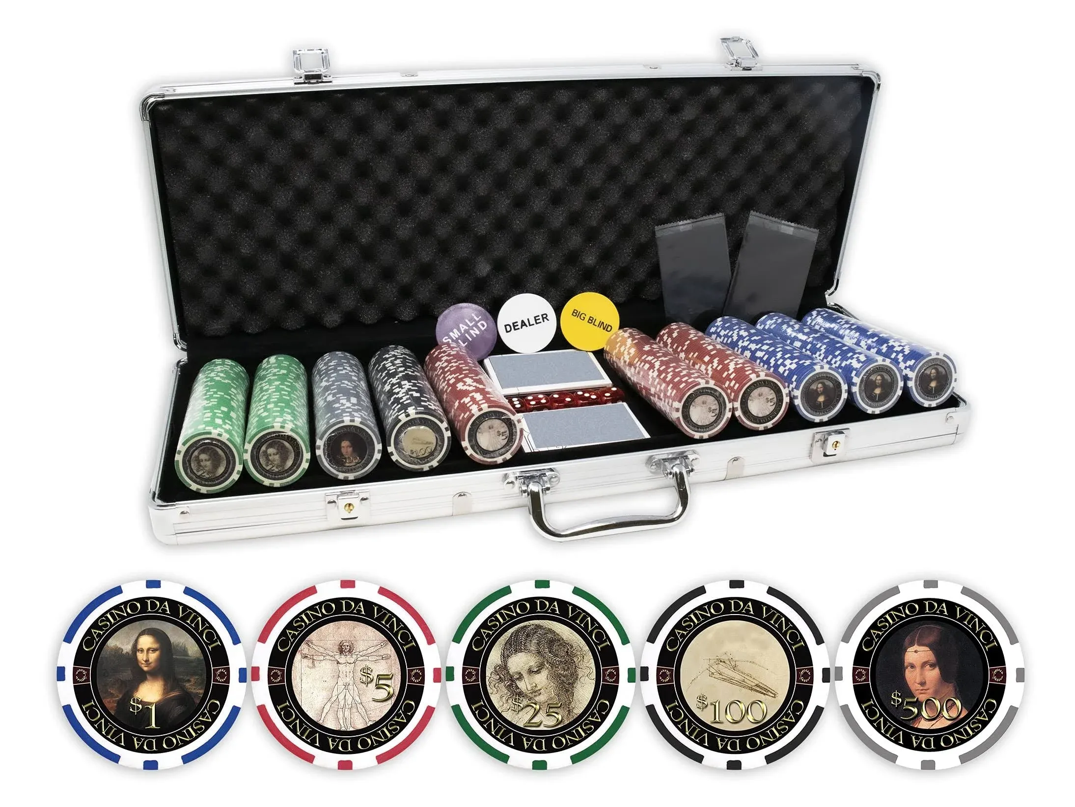 DA VINCI Masterworks Poker Chip Set (500 chips)-Featuri<wbr/>ng Leonardo daVinci&#039;s Art