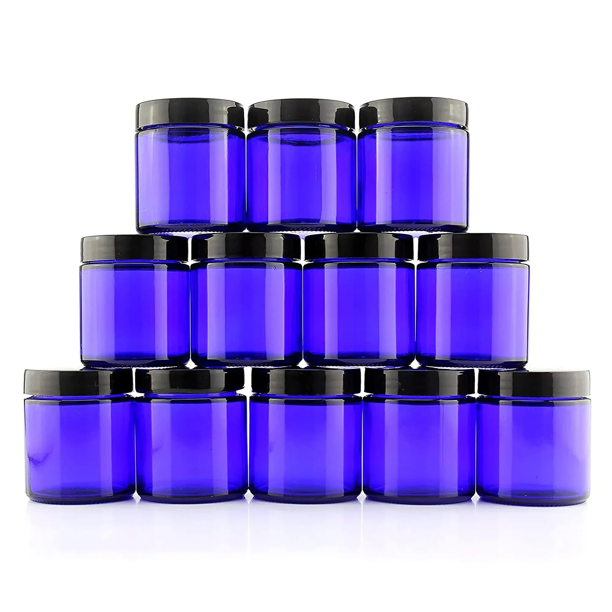 4-Ounce Cobalt Blue Glass Straight Sided Cosmetic Jars (12-Pack); 120 ml. Capaci