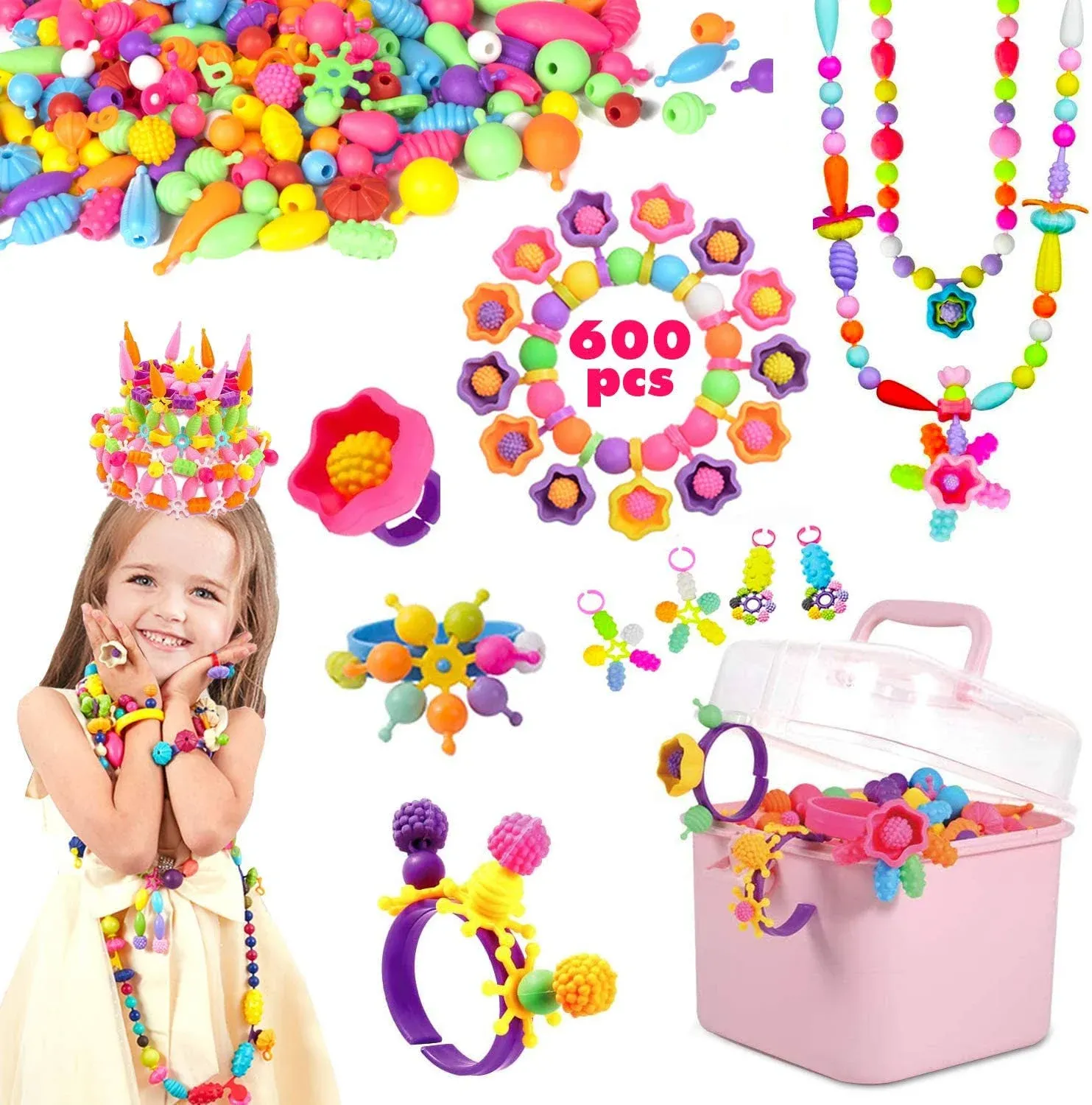 Atoymut Pop Beads, Snap Beads for Kids Crafts DIY Jewelry Making Kit to Bracelets Necklace Hairband and Rings Toy for Age 3 4 5 6 7 8 Year Old Girls