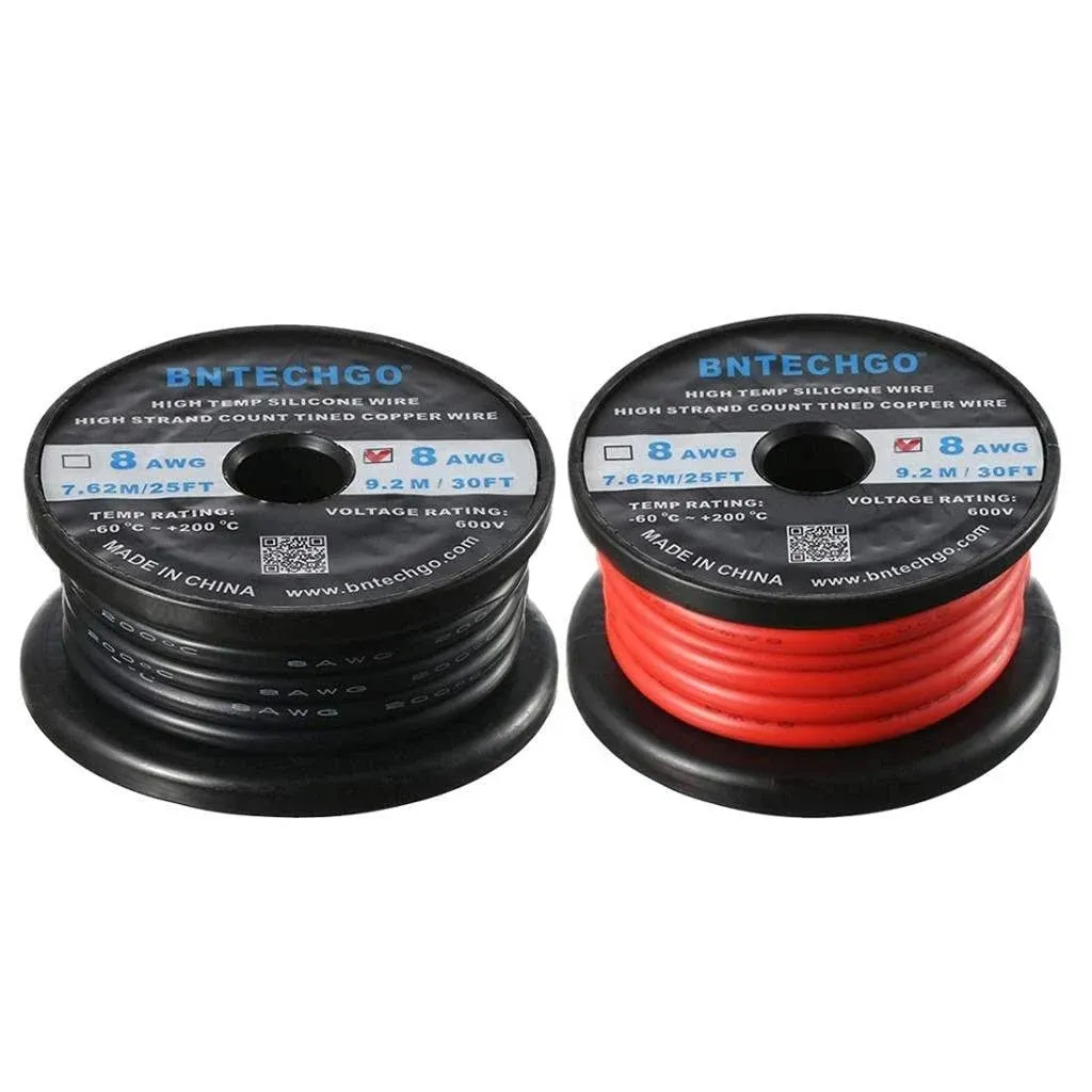 BNTECHGO 8 Gauge Silicone Wire Spool 8 AWG Each 30 ft, 8 red and black 