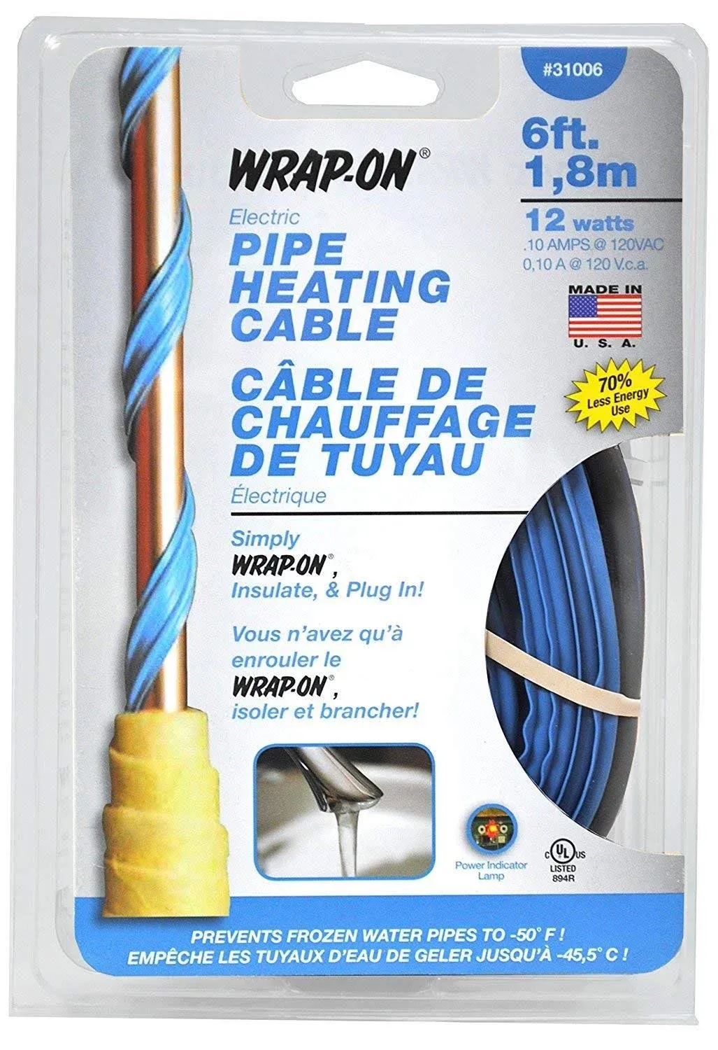 Wrap-On Pipe Heating Cable 6'