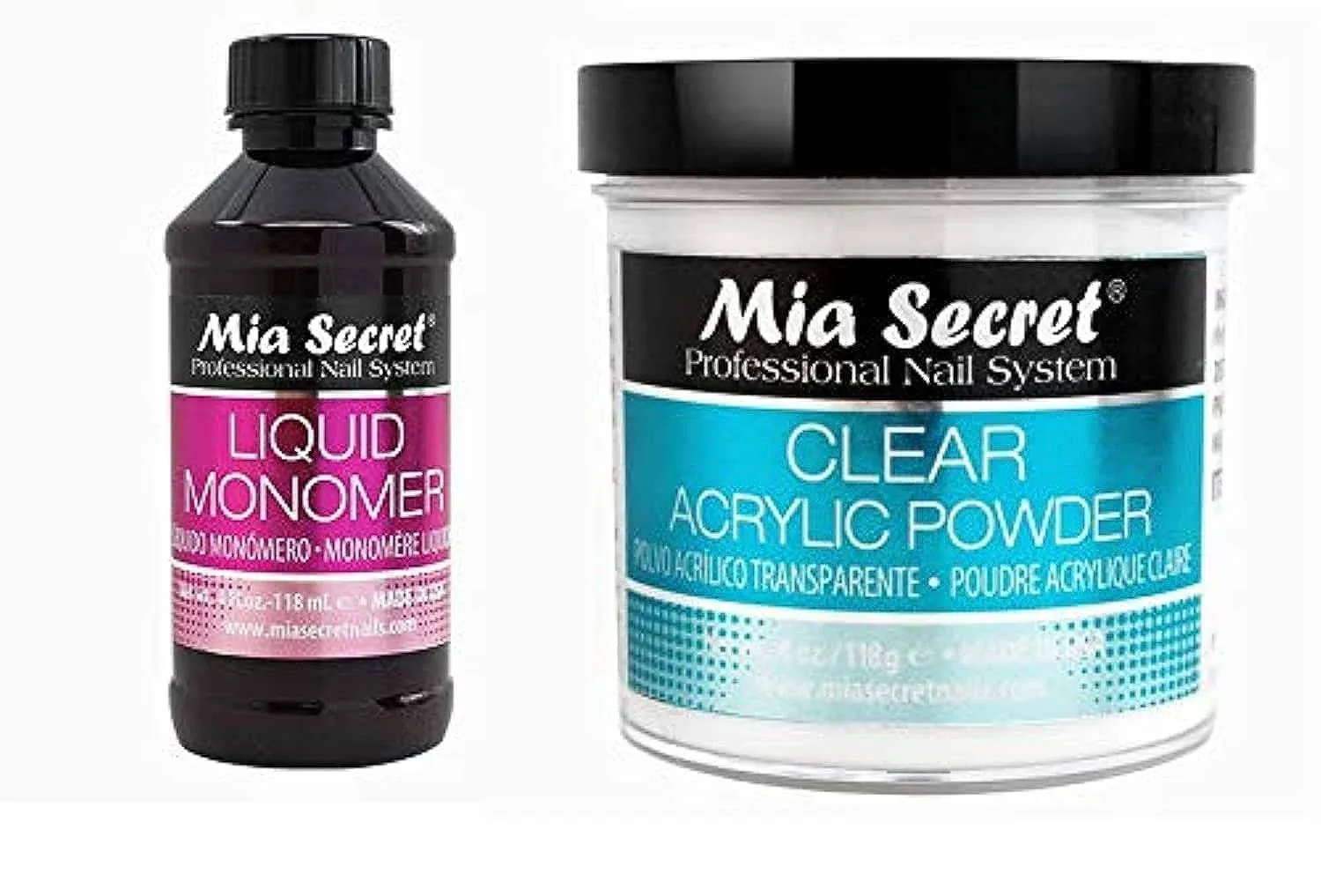 Mia Secret Liquid Monomer 8 oz and Mia Secret White Acrylic Powder 4 oz