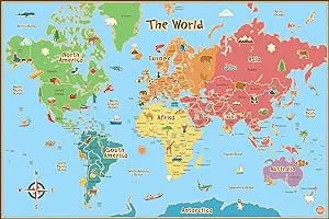 Wallpops! Kids' Dry Erase World Map Wall Decal, Blue