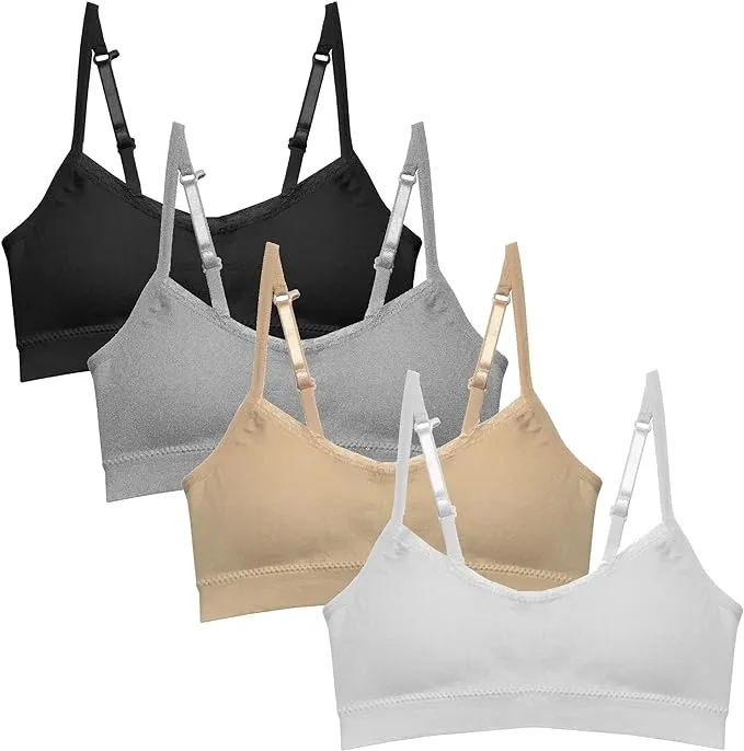 Popular Girls Padded Training Bra Pack – Crop Cami Training Bras for Girls. Seamless Bra Design with Removable Padding