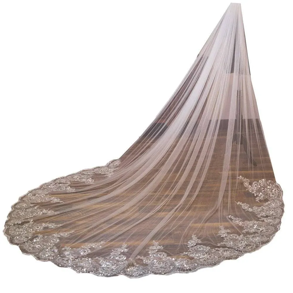 Wedding Veil Cathedral Bridal Veil for Women Lace Sequins 1 Tier Long 