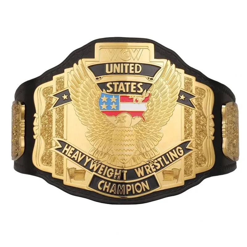 WCW United States Heavyweight Wrestling Championship Belt, WCW United States Wrestling Replica Belt 4mm, Black/Gold