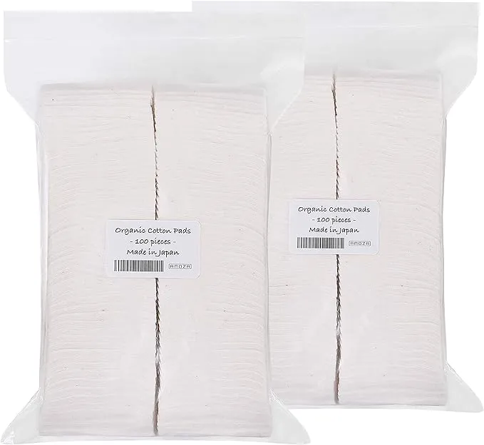 Japanese Organic Cotton Pads 100 Pieces 100% Organic Unbleached [Made in Japan] (4 Packs)