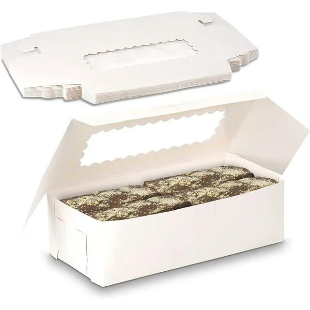 MT Products White Cookie Boxes - Size of 8" X 8" X 2.5" - (Pack of 25) Auto Pop-Up Bakery Boxes with Window - Made in the USA