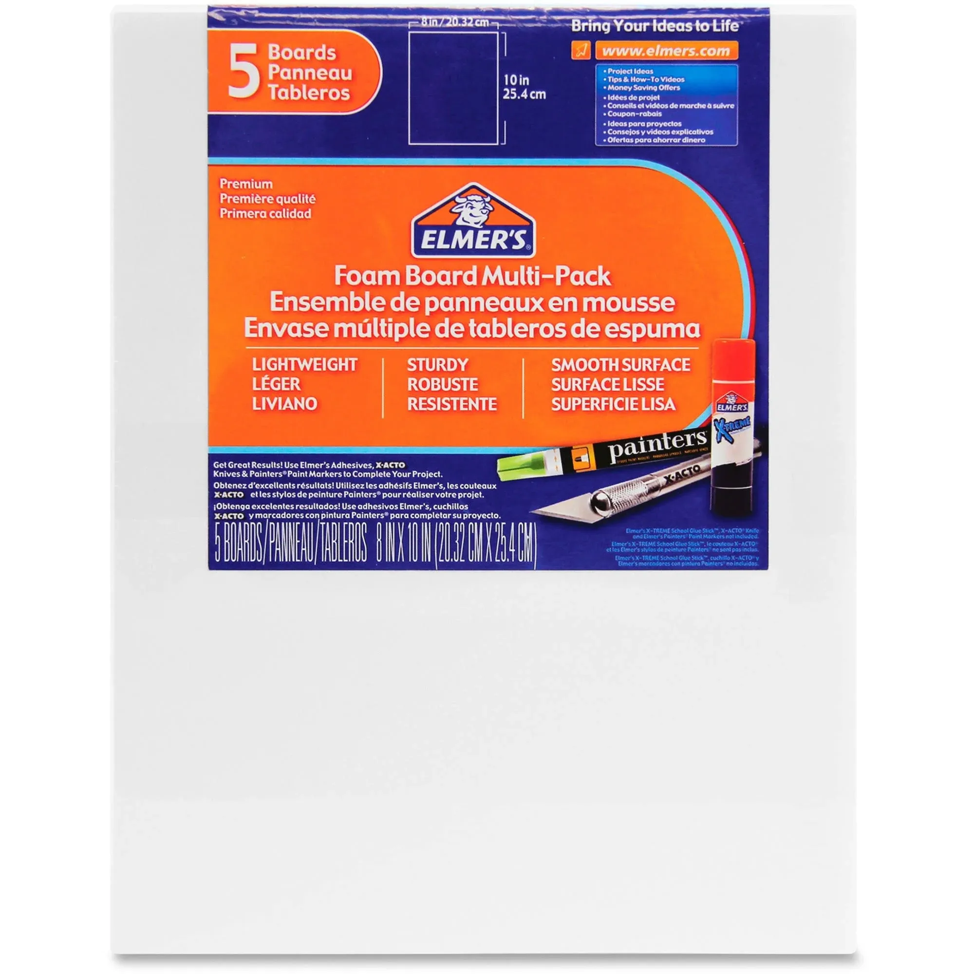 Elmer&#039;s Foam Board Multipack 10&#034; X 8&#034; 187 Mil Thick 5 Pack White (950020)