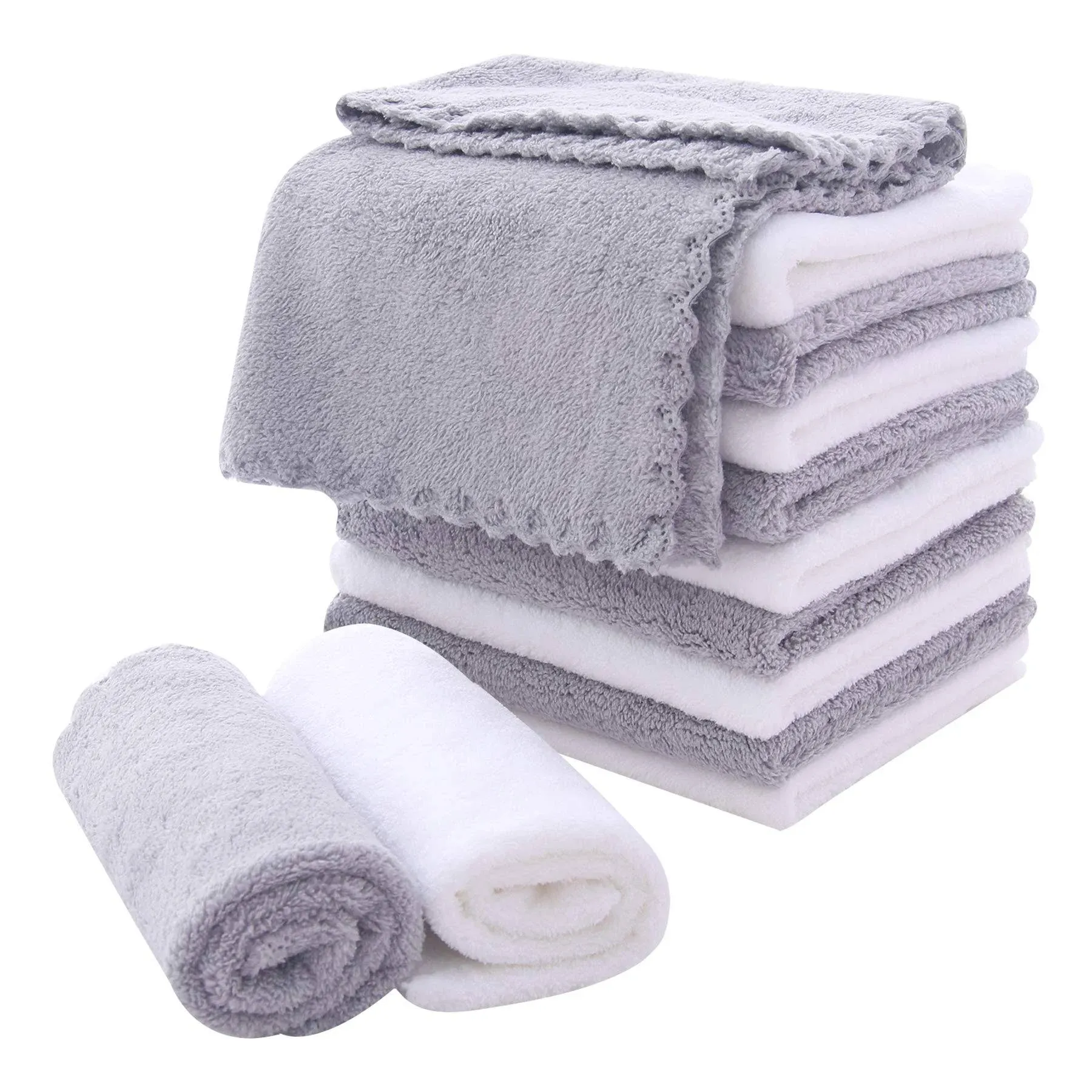 MOONQUEEN Microfiber Facial Cloths Fast Drying Washcloth 12 Pack - Premium Soft ...