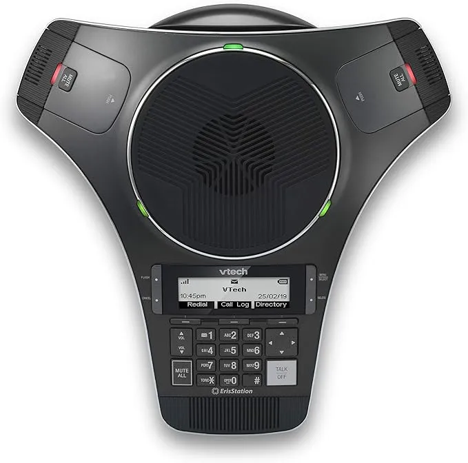 VTech VCS712 ErisStation DECT 6.0 Wireless Conference Phone with Two Wireless Mics Using Orbitlink Wireless Technology, Full-Duplex Speakerphone, Small & Medium Business, up to 24 Hrs. Talk time