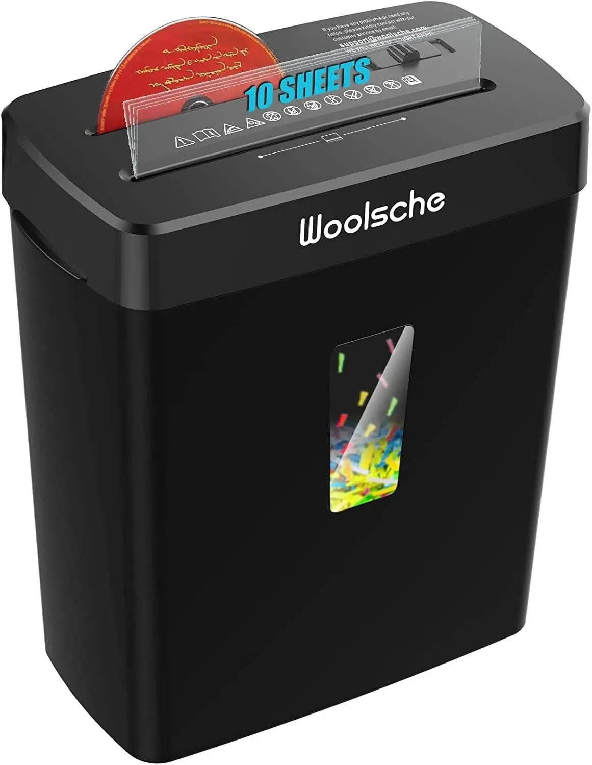 Woolsche Paper Shredder, 10-Sheet Cross Cut with 3.43-Gallon Basket, P-4 Security Level,3-Mode Design Shred CD and Credit Card, Durable&Fast with Jam Proof System for Home Office (ETL)Woolsche Paper Shredder, 10-Sheet Cross Cut with 3.43-Gallon Basket, P