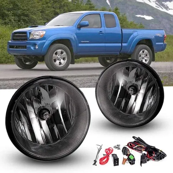 Driving Fog Lights for 2004-2006 Toyota Solara 2007-2012 Toyota Tundra 2005-2011 Toyota Tacoma with Universal Wiring Harness and Switch H10 12V 42W Halogen Bulbs Fog Lamps Smoke Lens 81211-AA030