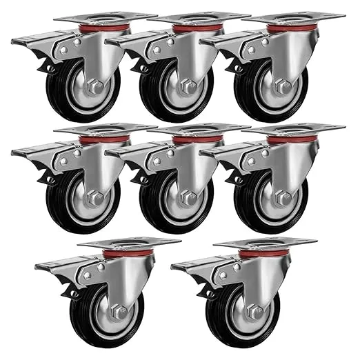 8 Pack Quality 3&#034; Swivel Caster Wheels w/ Double Brake Non Skid No Mark  