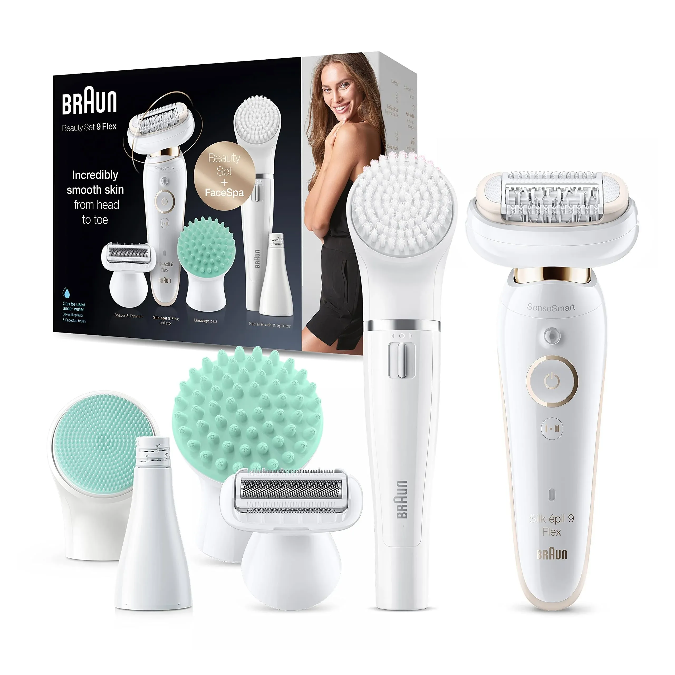 Braun Silk-Ãpil 9 Flex 9-300 Beauty Set, Epilator for Women, White/Gold