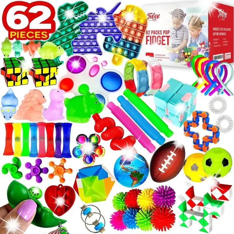 (62 Pcs) 2023 Upgraded Fidget Toys Party Favors Gifts for Kids Adults Autism 