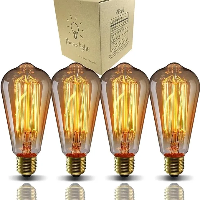 E26 Edison Bulbs, Bravelight Antique Vintage Light Bulbs, ST64 40W 2700K Warm Dimmable, Squirrel Cage Filament Edison Light Bulb for Table Lamp Restaurant Home Office Light Fixtures Decorative 4 Pack­