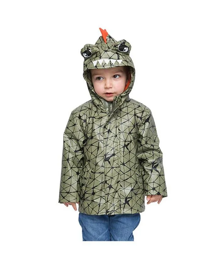 Rokka & Rolla Toddler Boys' Rain Coat Dinosaur Jacket - Olive Dyno