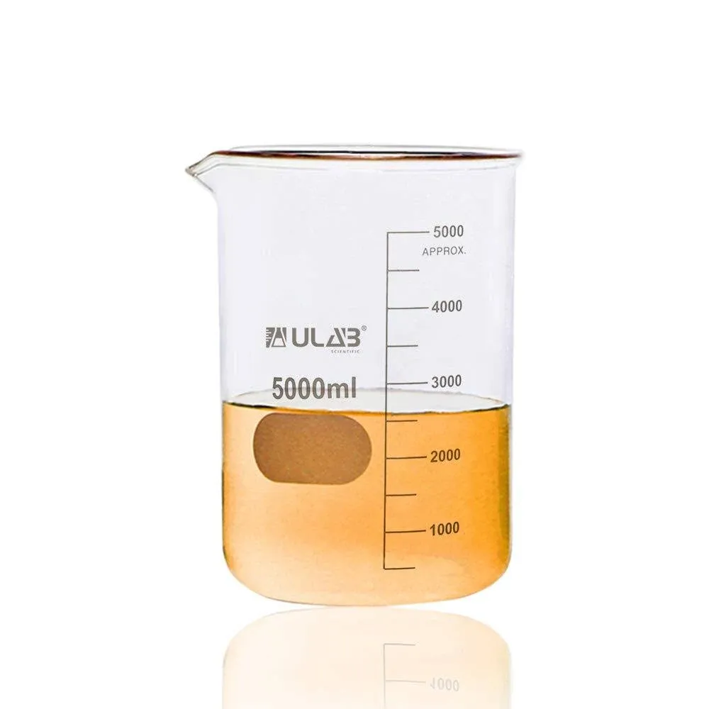 ULAB Low Form Glass Beaker, Vol.5000ml, 3.3 Borosilicate Glass, Printed ...