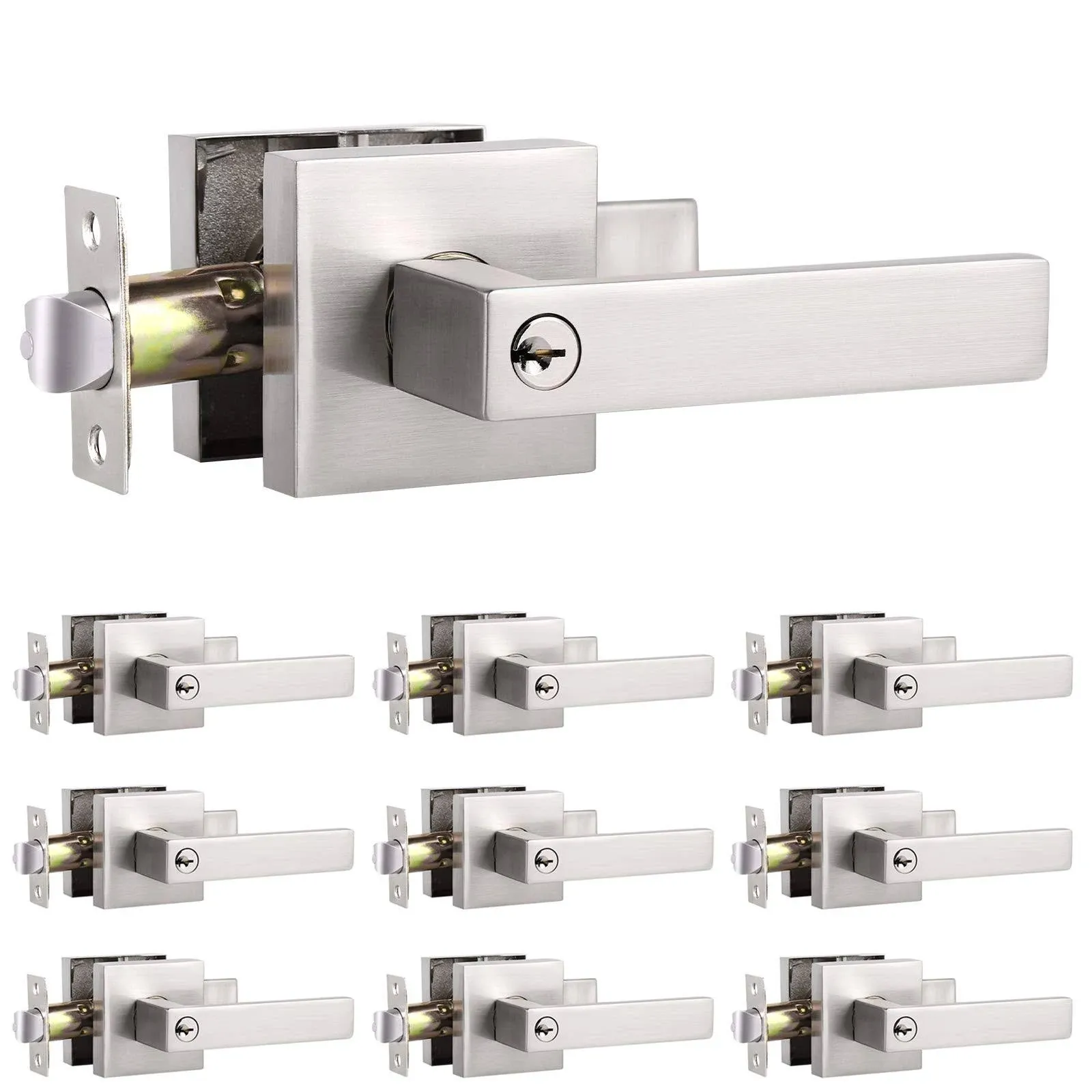 Knobonly 10 Pack Entryentrance Door Handlesleverslocks with Square Rosette ...