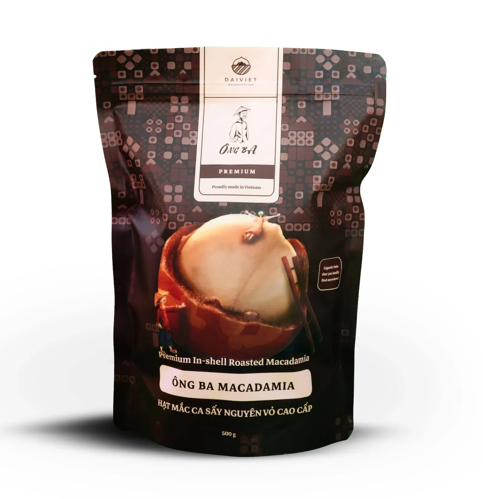 Ong Ba Premium Vietnamese Roasted Macadamia Nuts, Unsalted, In-shell |