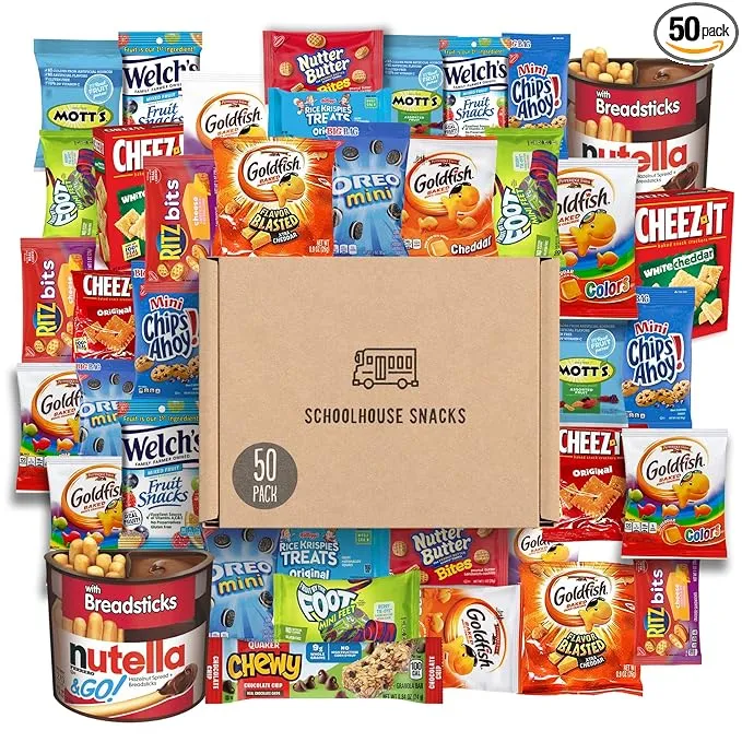 SCHOOLHOUSE SNACKS - Snacks for Kids (50 Count) | Snack Box for Kids with American Snack Assortment | Perfect Kids School Snacks, Variety Snack Box, Camp Care Package, Travel Snack Box, Snack Gift Box