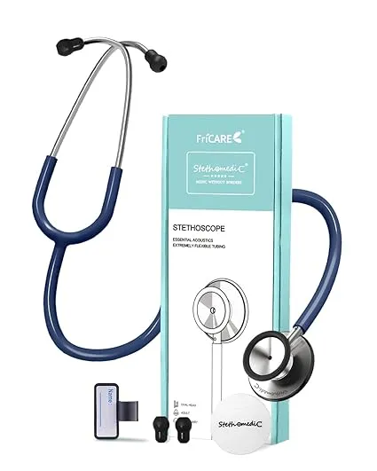 FriCARE Dual Head Stethoscope - Stethoscopes for Nurses, Medical Nursing Students, Paramedics/EMT/LVN/VNA Backup - FSA/HSA Eligible Estetoscopio, Navy Blue Tube, Stainless Steel Chestpiece