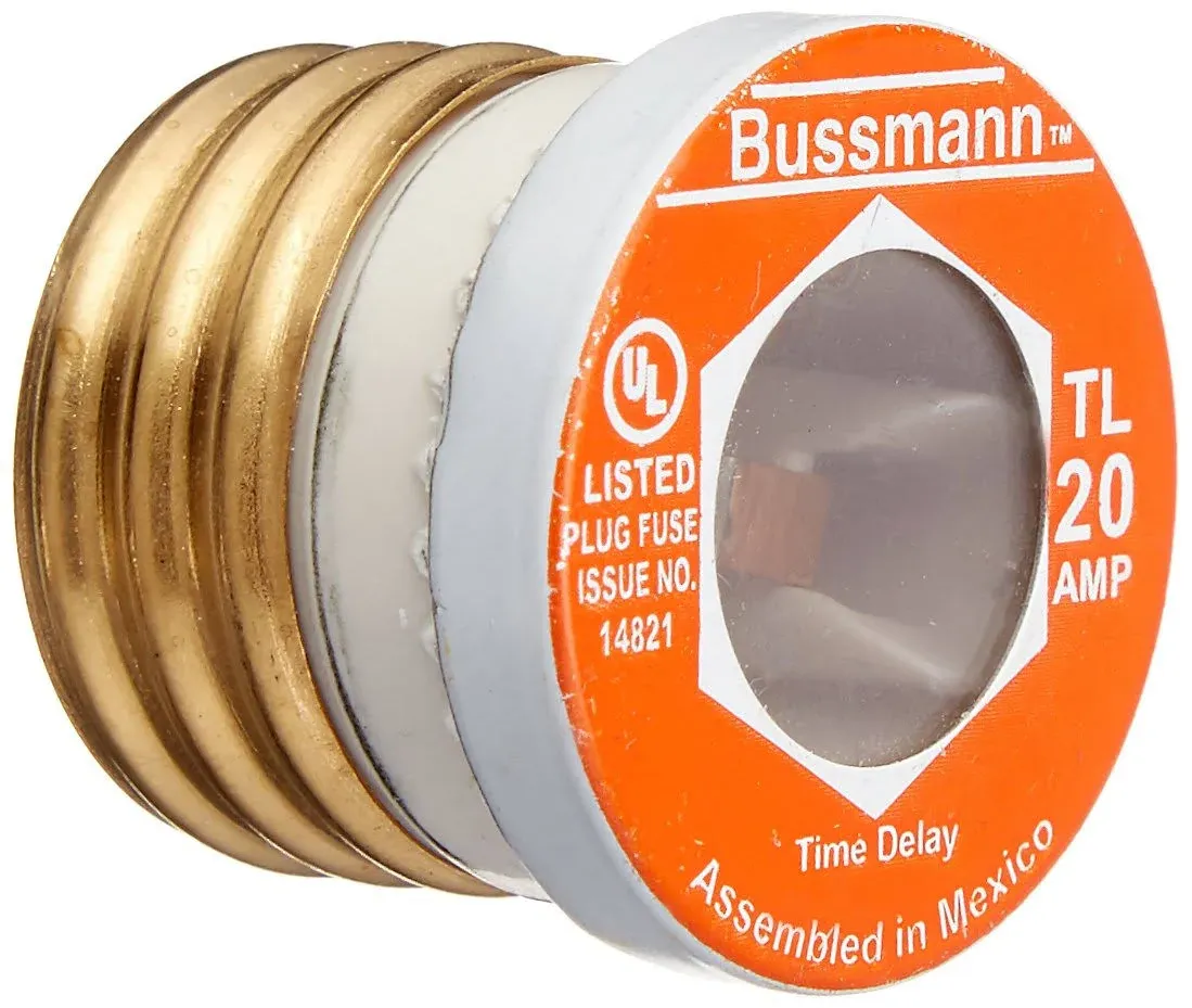 Bussmann BP/TL-20 20 Amp Time Delay, Loaded Link Edison Base Plug Fuse, 125V...