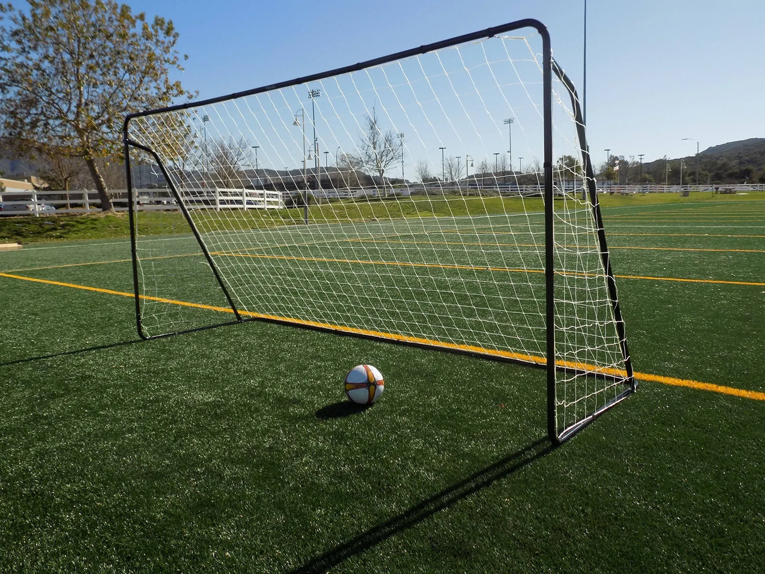 Vallerta 12 x 6 ft. Black Powder Coated Galvanized Steel Soccer Goal w/ Net. 12x6 Foot Ayso Regulation Size Portable Training Aid. Ultimate Backyard