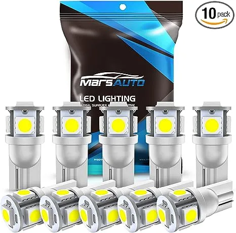 Marsauto 194 LED Bulb 6000K White 168 T10 2825 W5W 5SMD Replacement Bulbs for Car Dome Map Door Courtesy Side Marker Reading Glove Box License Plate Lights (Pack of 10)