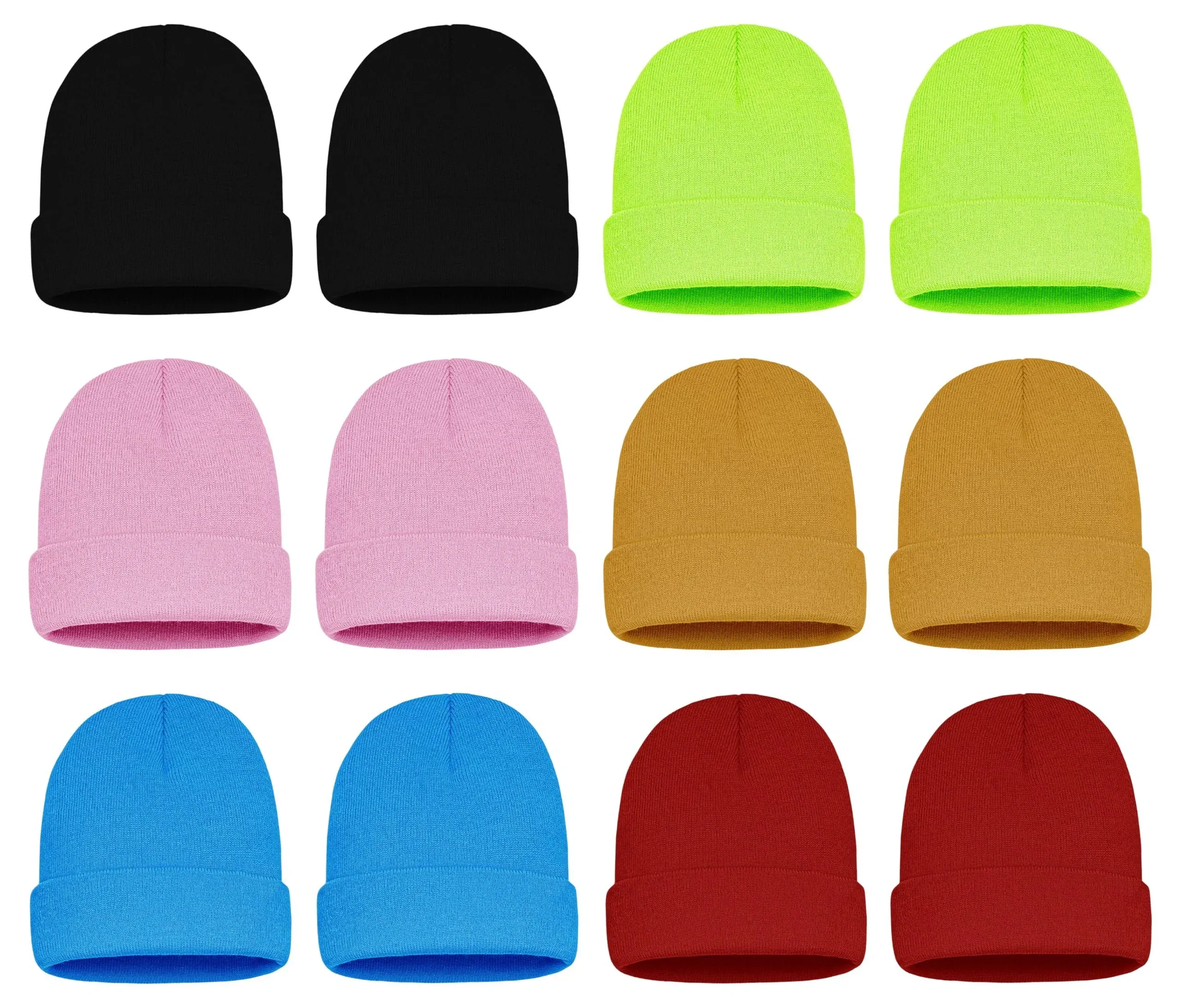 12 Pack Winter Beanie Hats for Men Women, Warm Cozy Knitted Cuffed Skull Cap, Wh