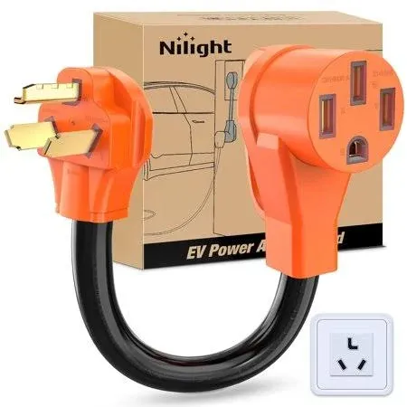 Nilight EV Charger Adapter Cord 30 Amp to 50 Amp 3 Prong Pure Copper Old Dryer Outlet to EV Plug Conversion Heavy Duty 10 Gauge Wire 10-30P 14-50R 30M/50F for Level 2 EV Charging