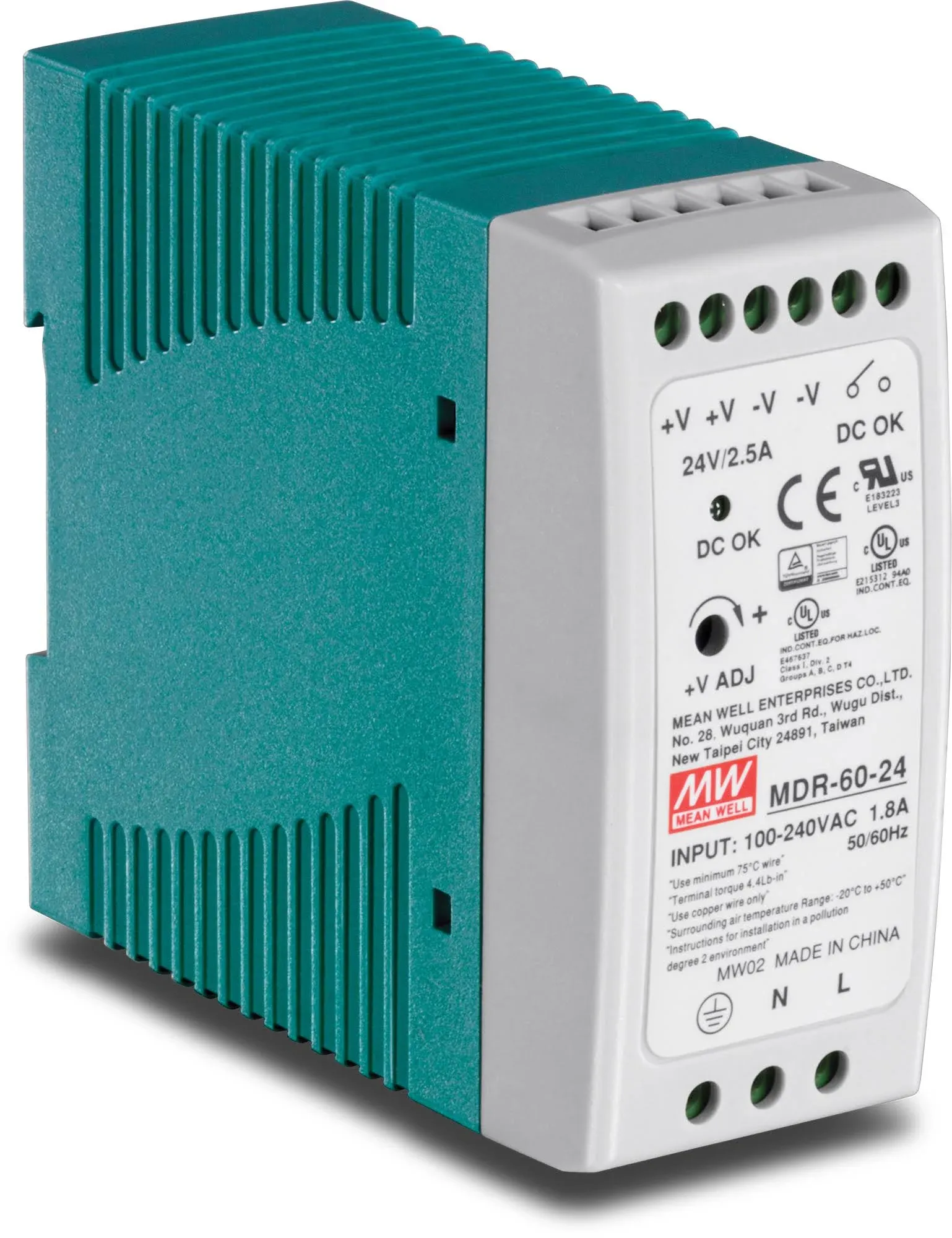 TRENDnet 60 W Single Output Industrial DIN-Rail Power Supply, Universal AC Input, Extreme -20 to 70 °C (-4 to 158 °F) Operating Temp, TI-M6024