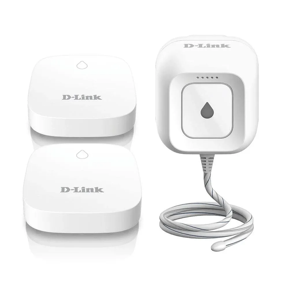 D-Link Wi-Fi Water Leak Sensor and Alarm Starter Kit w/ 2 Add-on Units, Whole Home System with App Notification, AC Powered, No Hub Required (COKT3)