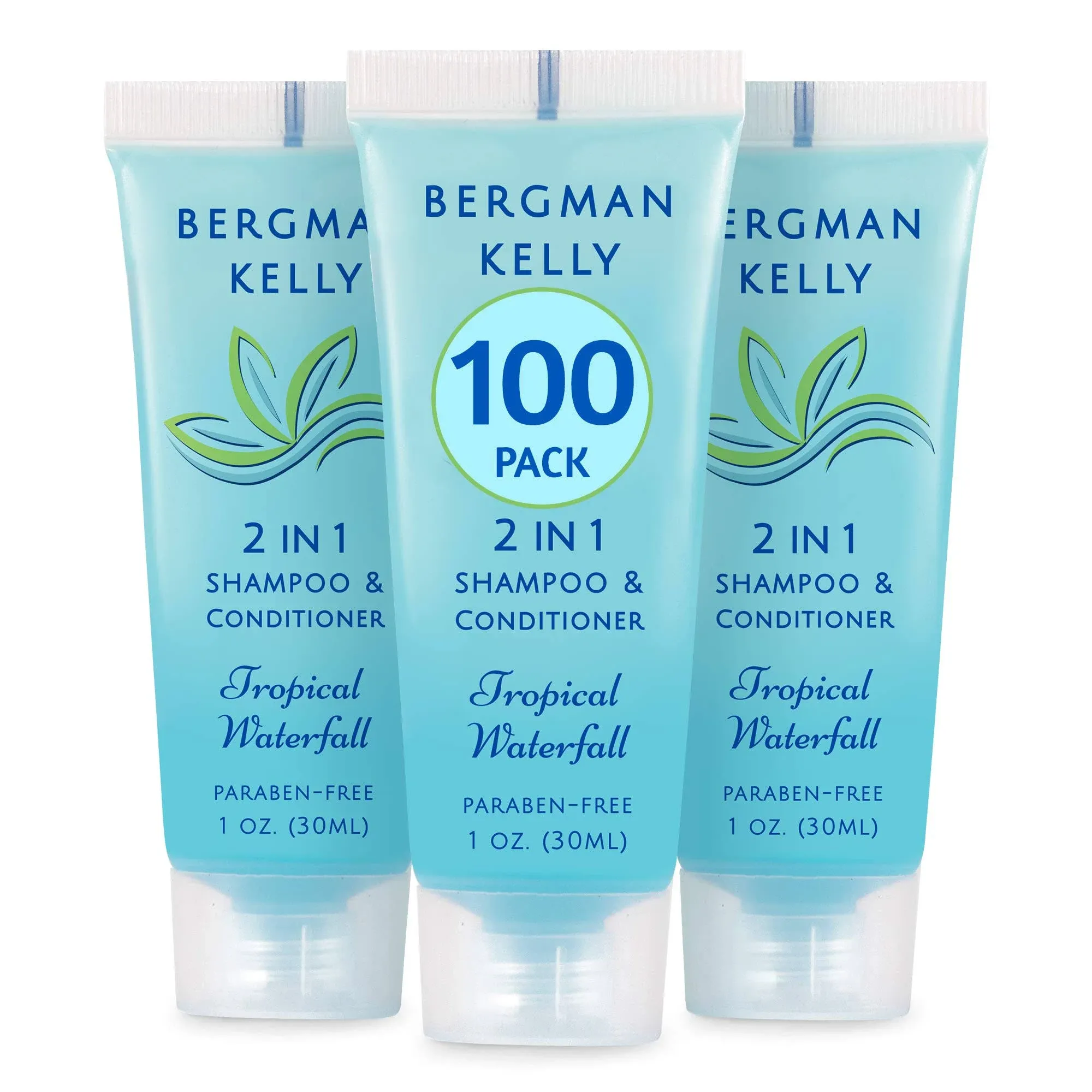 Bergman Kelly - Travel Size 2 in 1 Shampoo & Conditioner - 1 fl oz, 100 pk, Tropical Waterfall - Delight Your Guests w/Invigorating & Refreshing