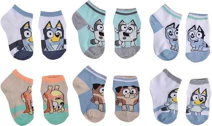 Toddler Boys 6 Pair Bluey Quarter Ankle Socks