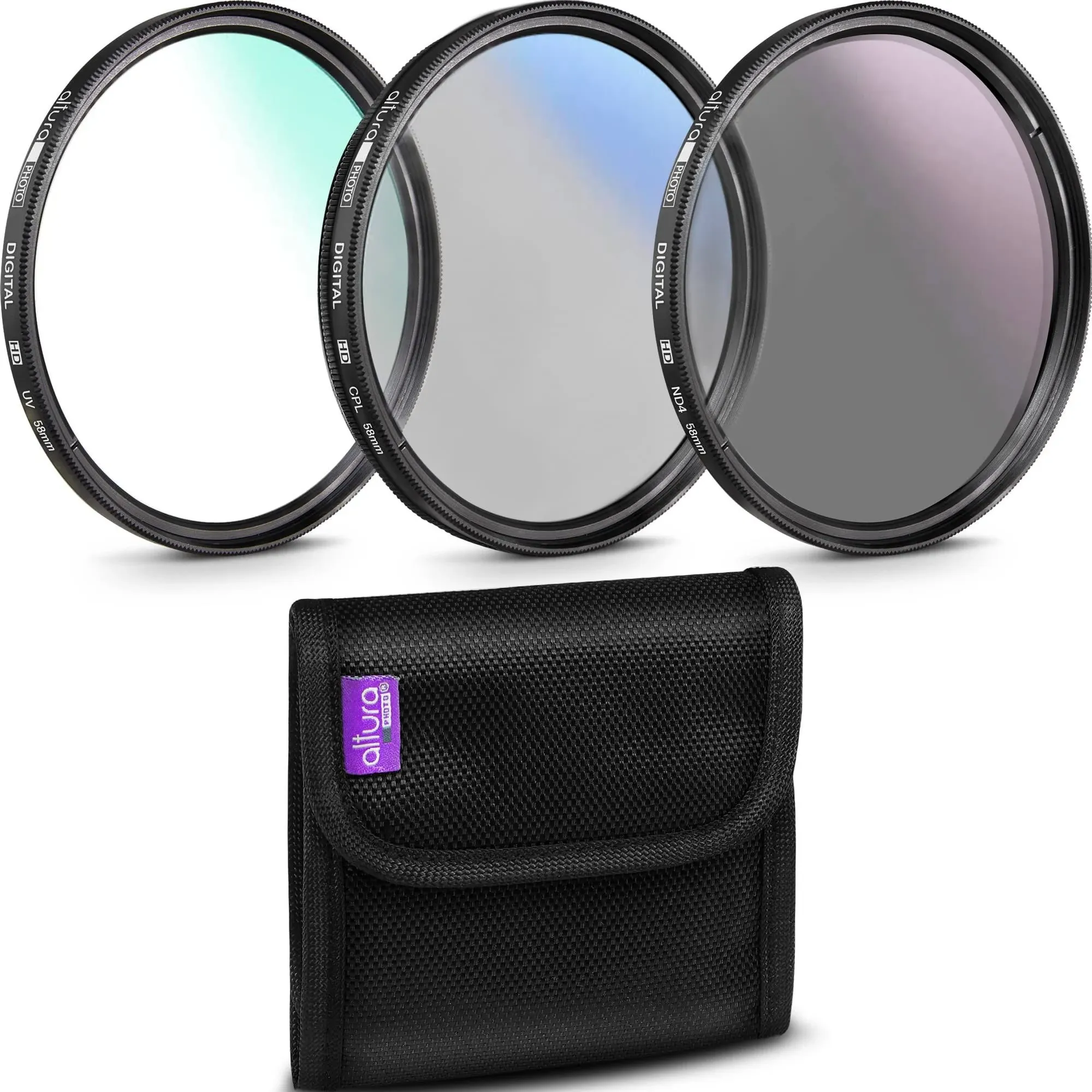 Altura Photo 58MM Lens Filter Kit - Includes 58MM ND Filter, 58MM Polarizer Filter, 58MM UV Filter - UV, CPL Polarizing Filter, Neutral Density for Camera Lens with 58MM Filters + Lens Filter Case