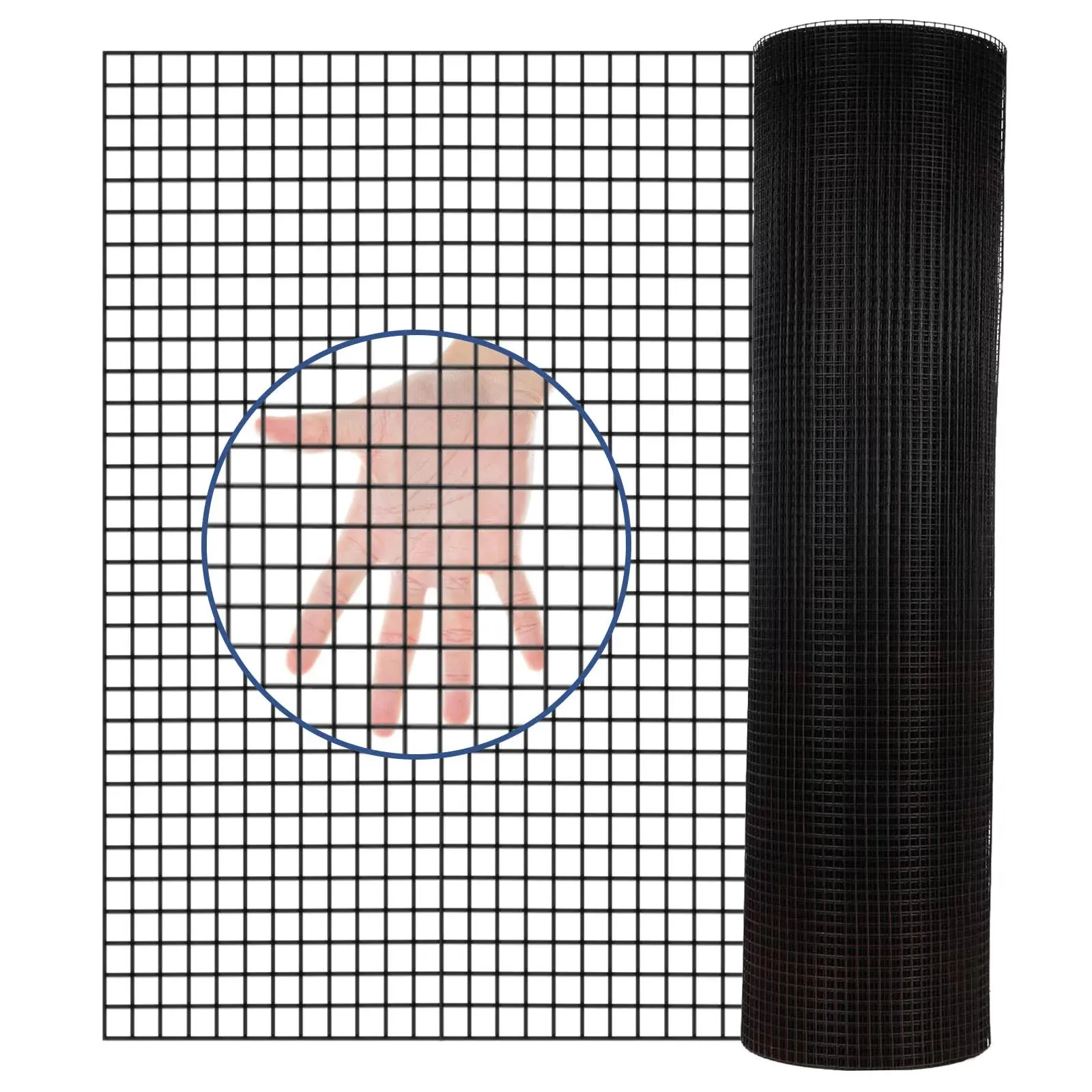 Hardware Cloth PVC Coated Wire Mesh 48'' x 50' 1/2inch Mesh Black Vinyl Coated Fence Chicken Wire Fencing 19 Gauge Chain Link Fence for Chicken Coop, Animal Control,Gutter Guard, and Home Improvement