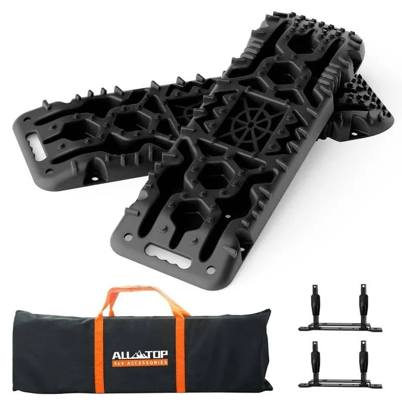 ALL-TOP Traction Boards with Build-in Jack Base, 2PCS Recovery Boards & Carry Bag & Mounting Kit for Overlanding (Black)